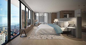 Rèm mở ngang tự động thông tầng tại dự án Penstudio Hà Nội