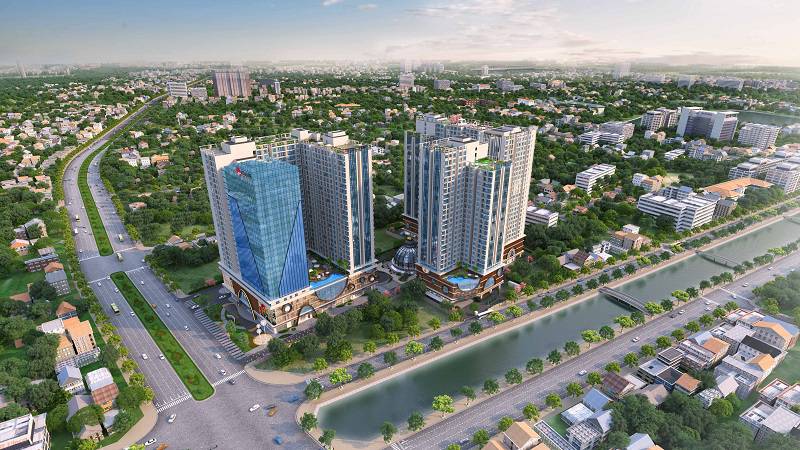 Hệ che nắng tự động ngoài trời zipper và Rèm cầu vồng tự động tại chung cư cao cấp Hinode City